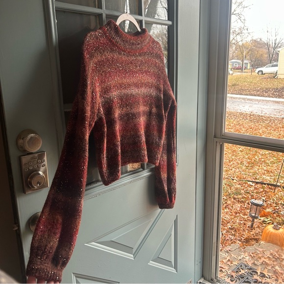 Alpaca Wool Sequin Knit Sweater Ombré Striped Banana Republic Cropped Sweater M - Picture 2 of 10
